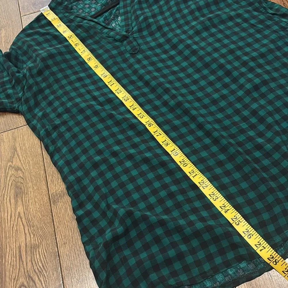 MEAKEOR lightweight flowy Green Checkered Womens vneck blouse sleeve tab size XL - Picture 5 of 12